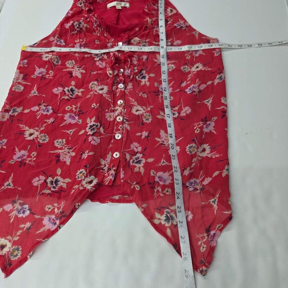Jenny Han Floral‎ Print Silk Sleeveless Ruffle V Neck Button Up Top Womens M - Picture 5 of 6